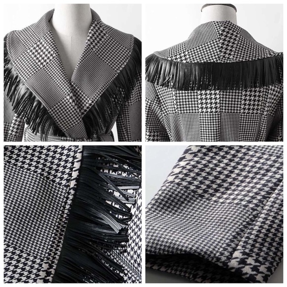 Houndstooth Microfiber Fringe Long Jacket - Picture 8 of 8